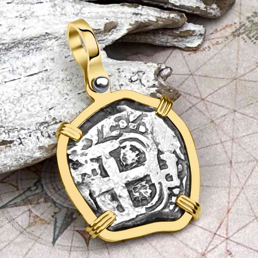 Pirate Era 1768 Spanish 2 Reale &quot;Piece of Eight&quot; 14K Gold Pendant