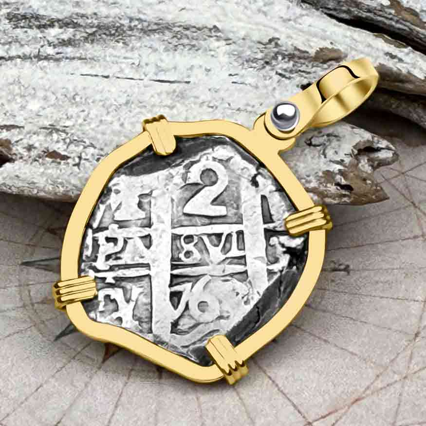 Pirate Era 1768 Spanish 2 Reale &quot;Piece of Eight&quot; 14K Gold Pendant