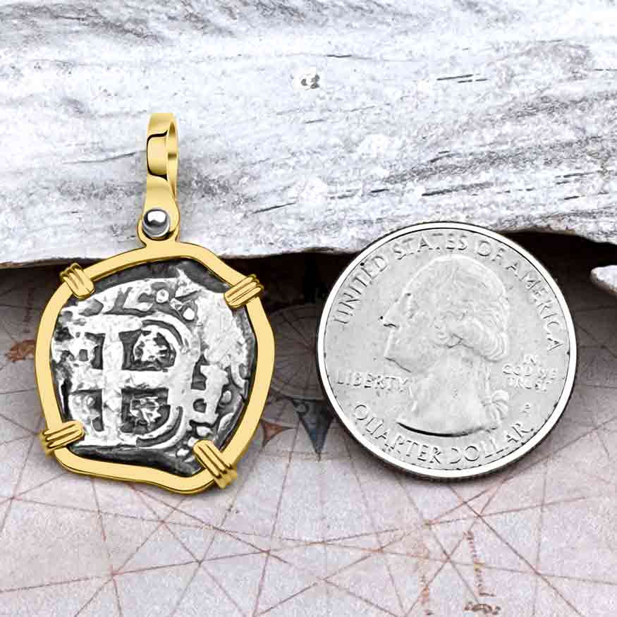 Pirate Era 1768 Spanish 2 Reale &quot;Piece of Eight&quot; 14K Gold Pendant