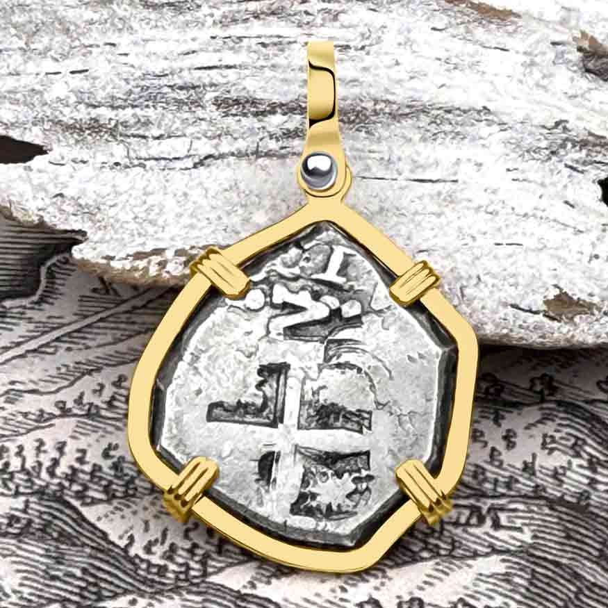 Pirate Era 1762 Spanish 2 Reale &quot;Piece of Eight&quot; 14K Gold Pendant