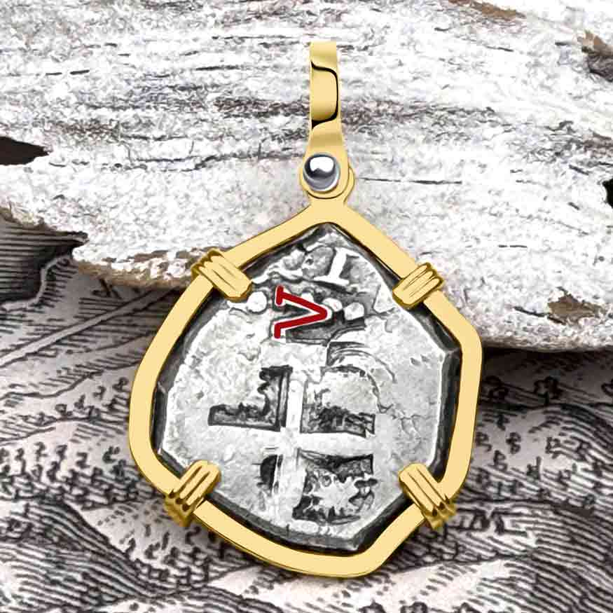 Pirate Era 1762 Spanish 2 Reale &quot;Piece of Eight&quot; 14K Gold Pendant