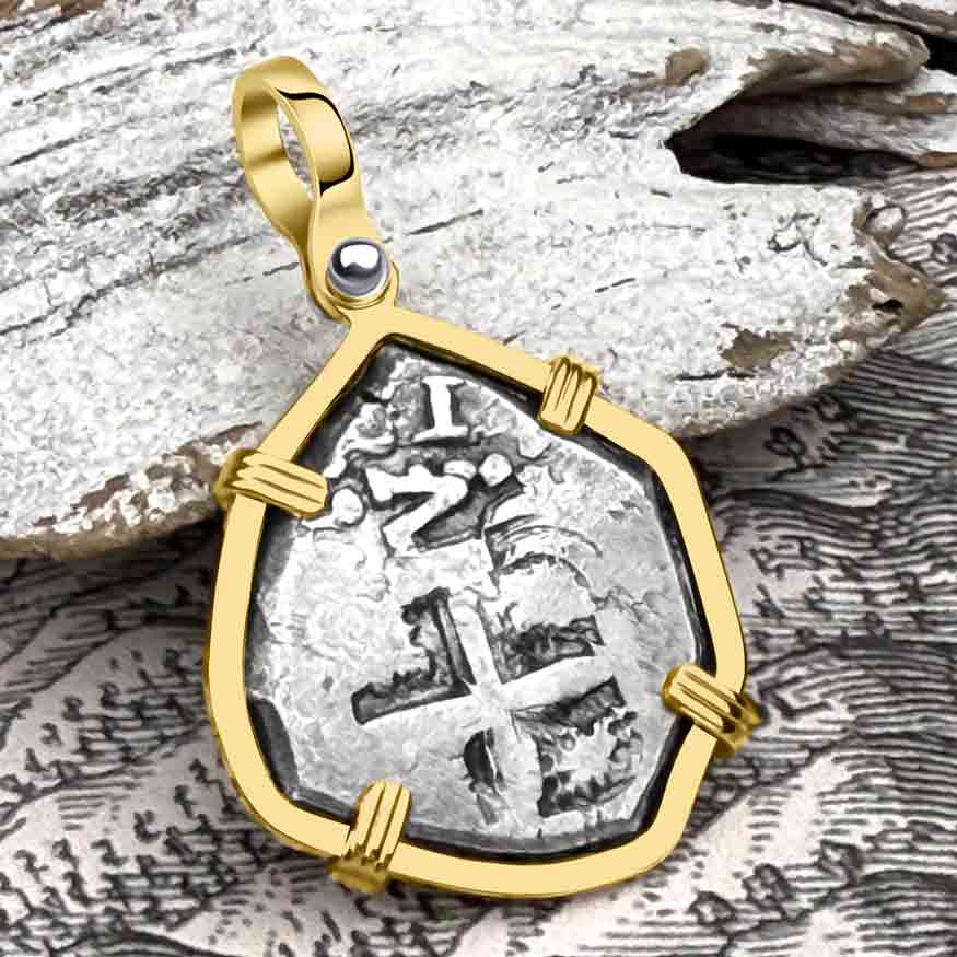 Pirate Era 1762 Spanish 2 Reale &quot;Piece of Eight&quot; 14K Gold Pendant