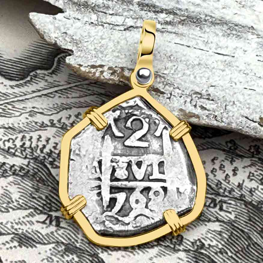 Pirate Era 1762 Spanish 2 Reale &quot;Piece of Eight&quot; 14K Gold Pendant