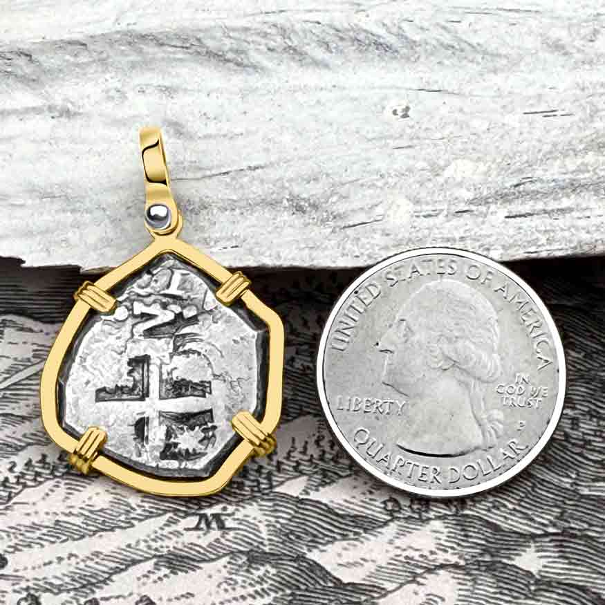 Pirate Era 1762 Spanish 2 Reale &quot;Piece of Eight&quot; 14K Gold Pendant