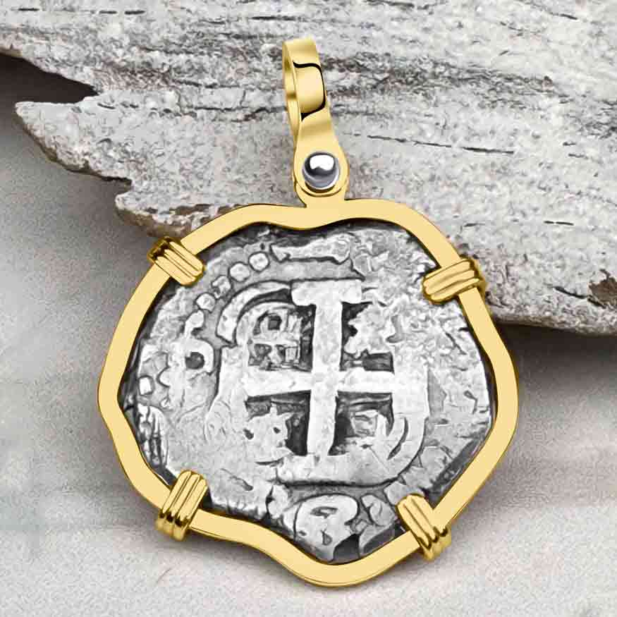 Pirate Era 1763 Spanish 2 Reale &quot;Piece of Eight&quot; 14K Gold Pendant 