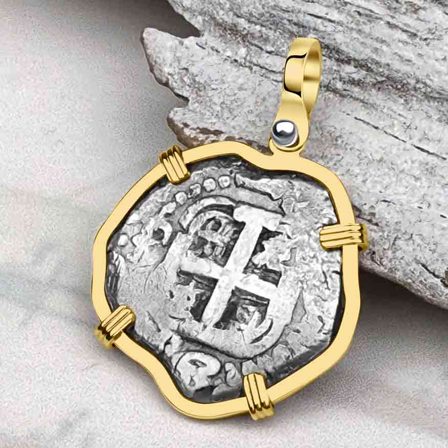 Pirate Era 1763 Spanish 2 Reale &quot;Piece of Eight&quot; 14K Gold Pendant 