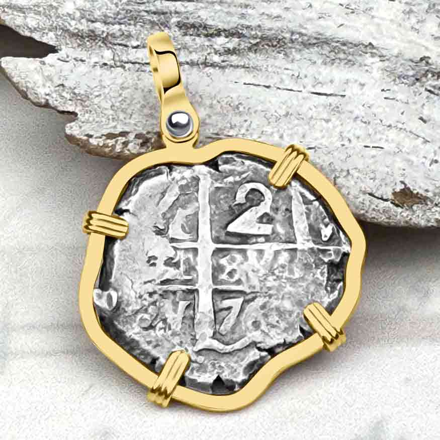 Pirate Era 1763 Spanish 2 Reale &quot;Piece of Eight&quot; 14K Gold Pendant 