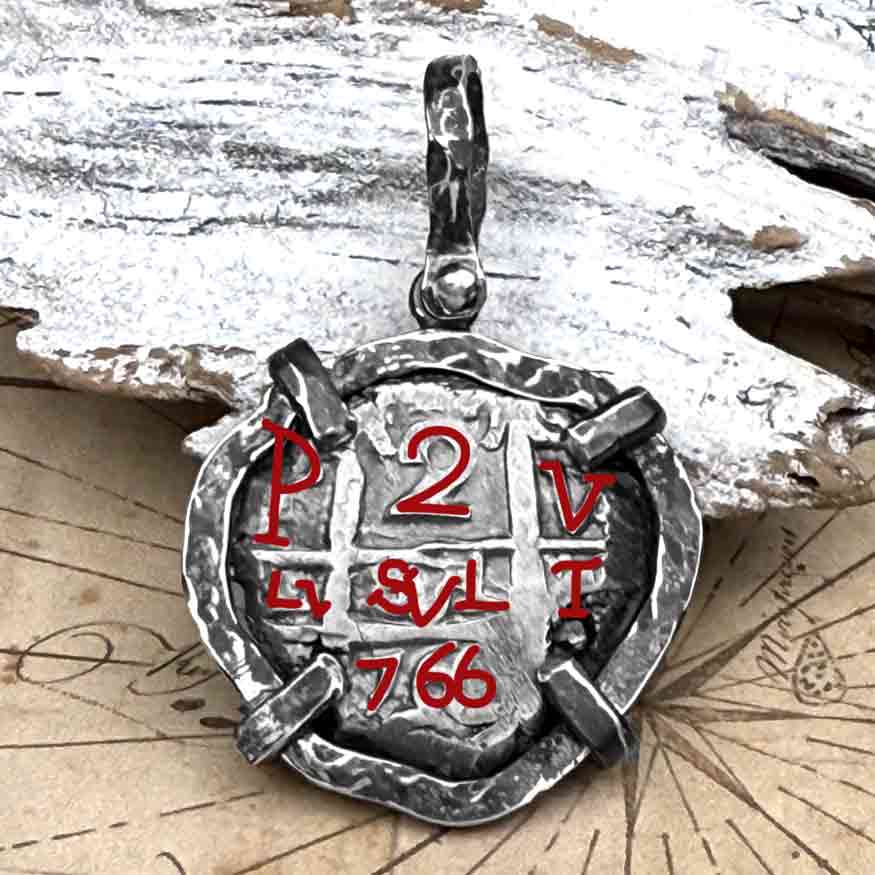 1766 Pirate Era Spanish 2 Reale &quot;Piece of Eight&quot; Sterling Silver TORTUGA COLLECTION Pendant