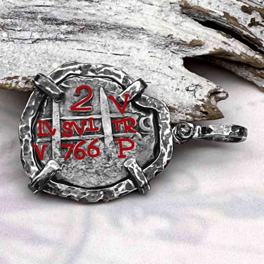 1766 Pirate Era Spanish 2 Reale &quot;Piece of Eight&quot; Sterling Silver TORTUGA COLLECTION Pendant