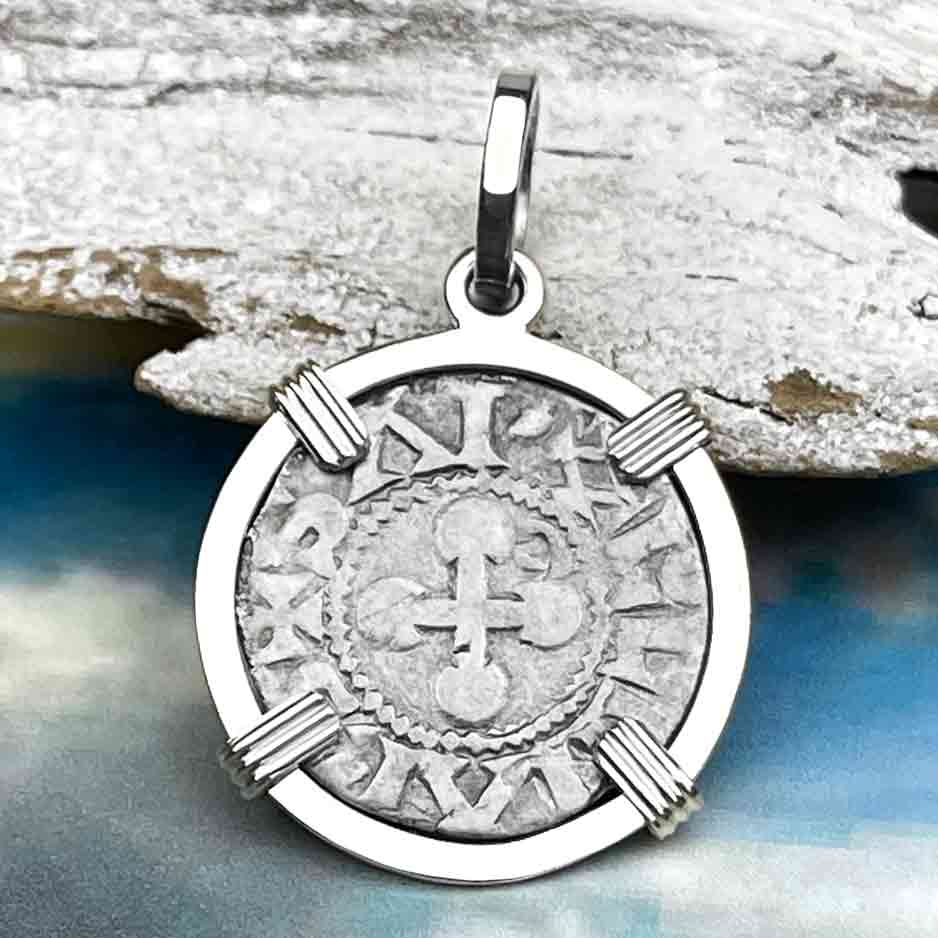 Templar Knights Era French Healing Angel Silver Denier Sterling Silver Pendant