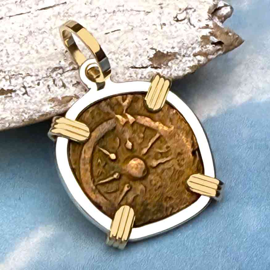 Biblical Widow&#39;s Mite 14K Gold and Sterling Silver Pendant