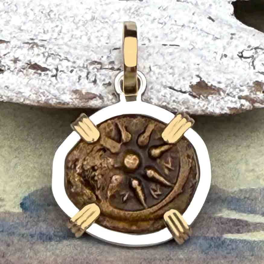 Biblical Widow&#39;s Mite 14K Gold and Sterling Silver Pendant