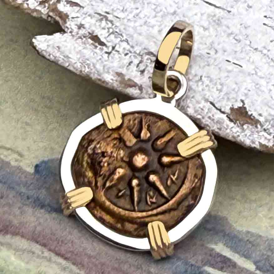 Biblical Widow&#39;s Mite 14K Gold and Sterling Silver Pendant