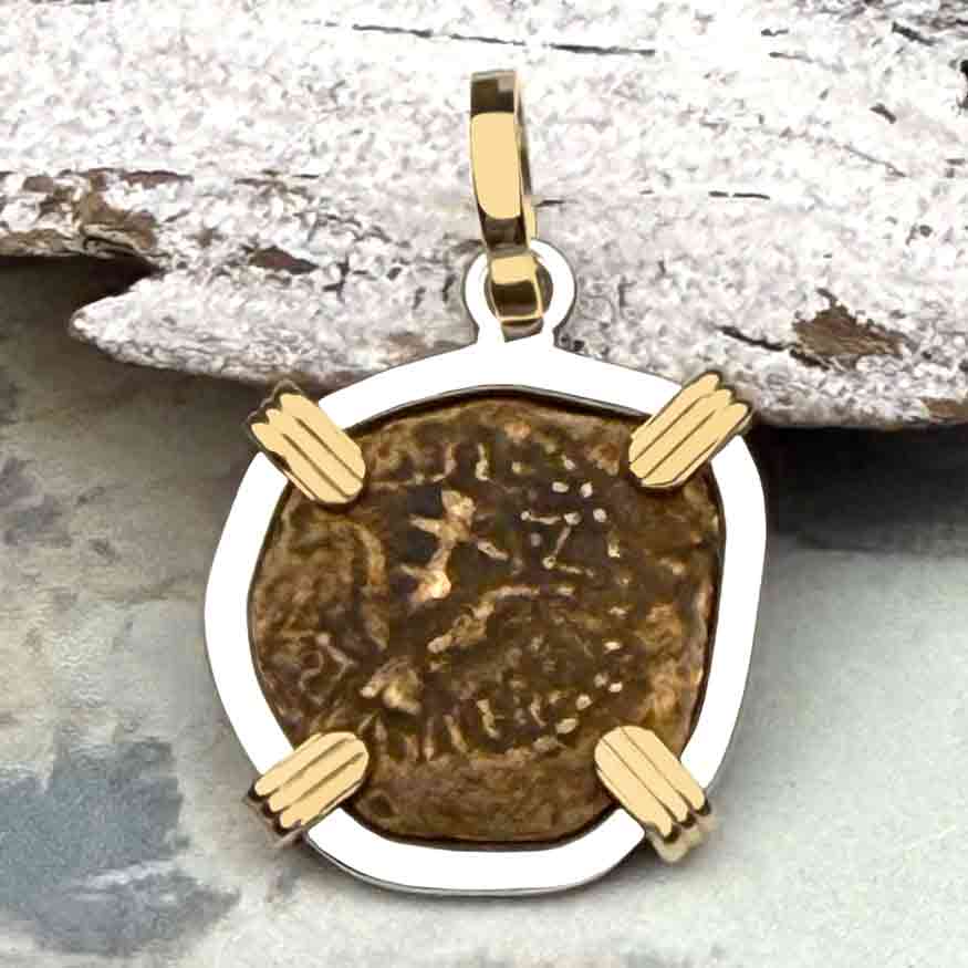 Biblical Widow&#39;s Mite 14K Gold and Sterling Silver Pendant