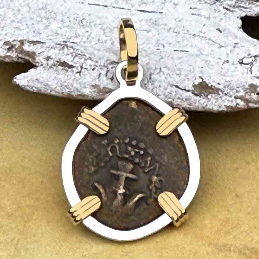 Biblical Widow&#39;s Mite 14K Gold and Sterling Silver Pendant