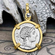 Roman Republic Silver Denarius 108 BC Pietas 14K Gold Pendant 
