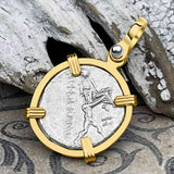Roman Republic Silver Denarius 108 BC Pietas 14K Gold Pendant 