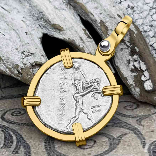 Roman Republic Silver Denarius 108 BC Pietas 14K Gold Pendant 