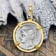 Roman Republic Silver Denarius 103 BC Mars and the Warriors 14K Gold Pendant