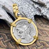 Roman Republic Silver Denarius 103 BC Mars and the Warriors 14K Gold Pendant