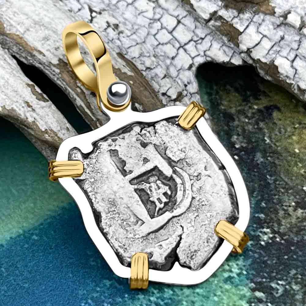 Princess Louisa Shipwreck 1742 1 Reale Piece of Eight 14K Gold &amp; Sterling Silver Pendant