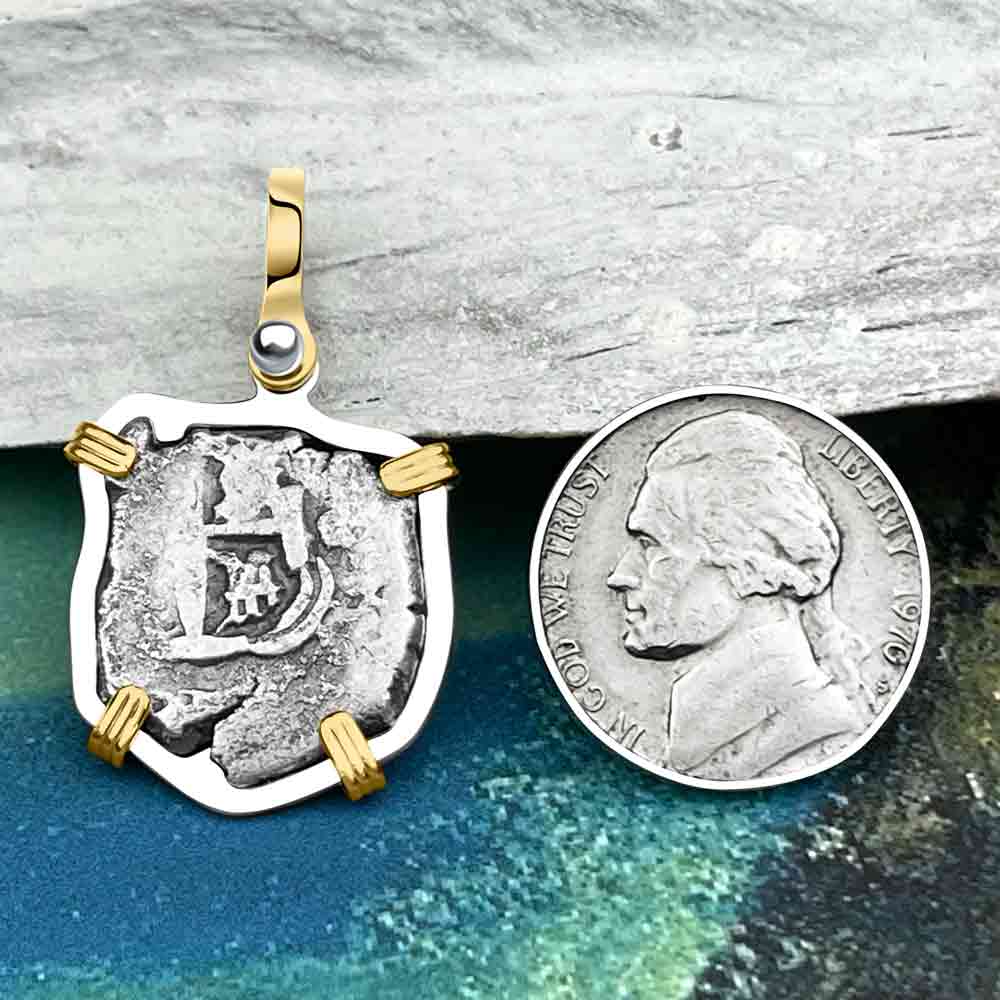 Princess Louisa Shipwreck 1742 1 Reale Piece of Eight 14K Gold &amp; Sterling Silver Pendant