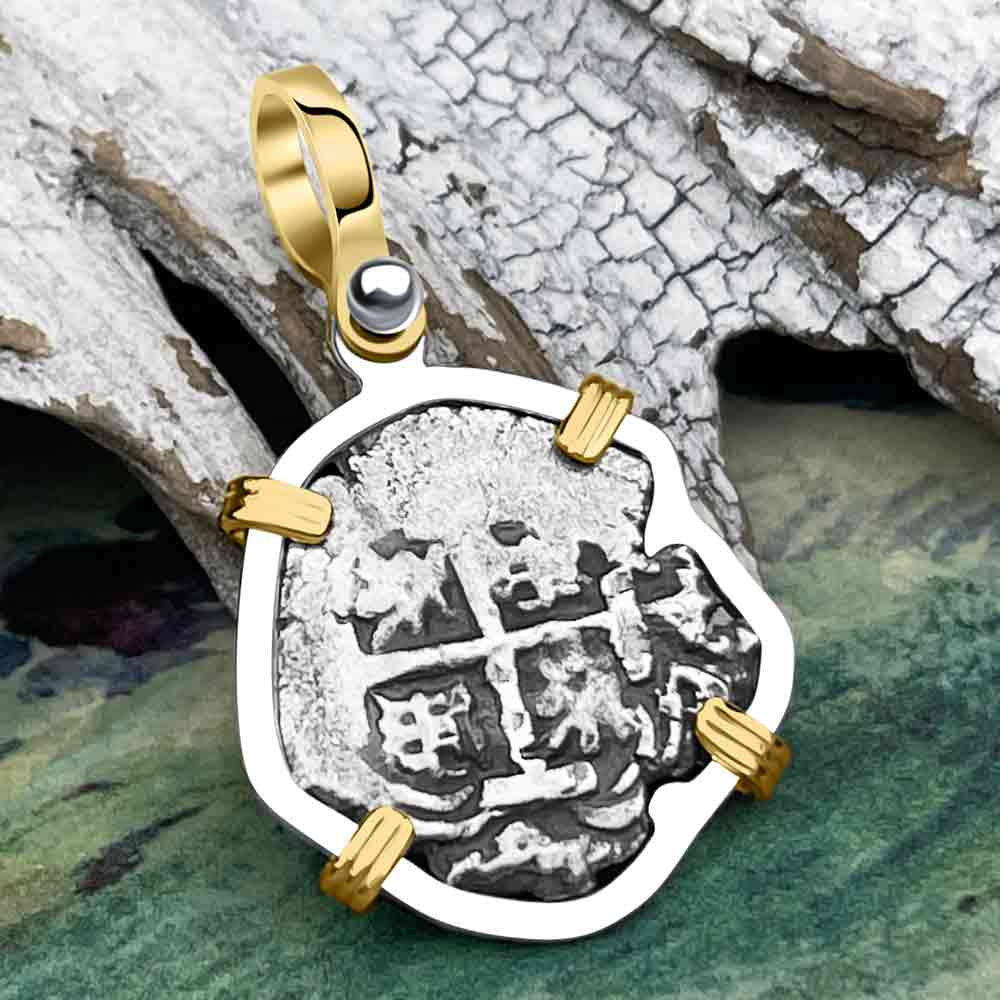 Princess Louisa Shipwreck 1742 1 Reale Piece of Eight 14K Gold &amp; Sterling Silver Pendant