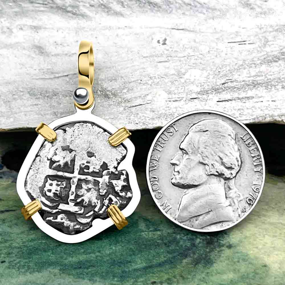 Princess Louisa Shipwreck 1742 1 Reale Piece of Eight 14K Gold &amp; Sterling Silver Pendant