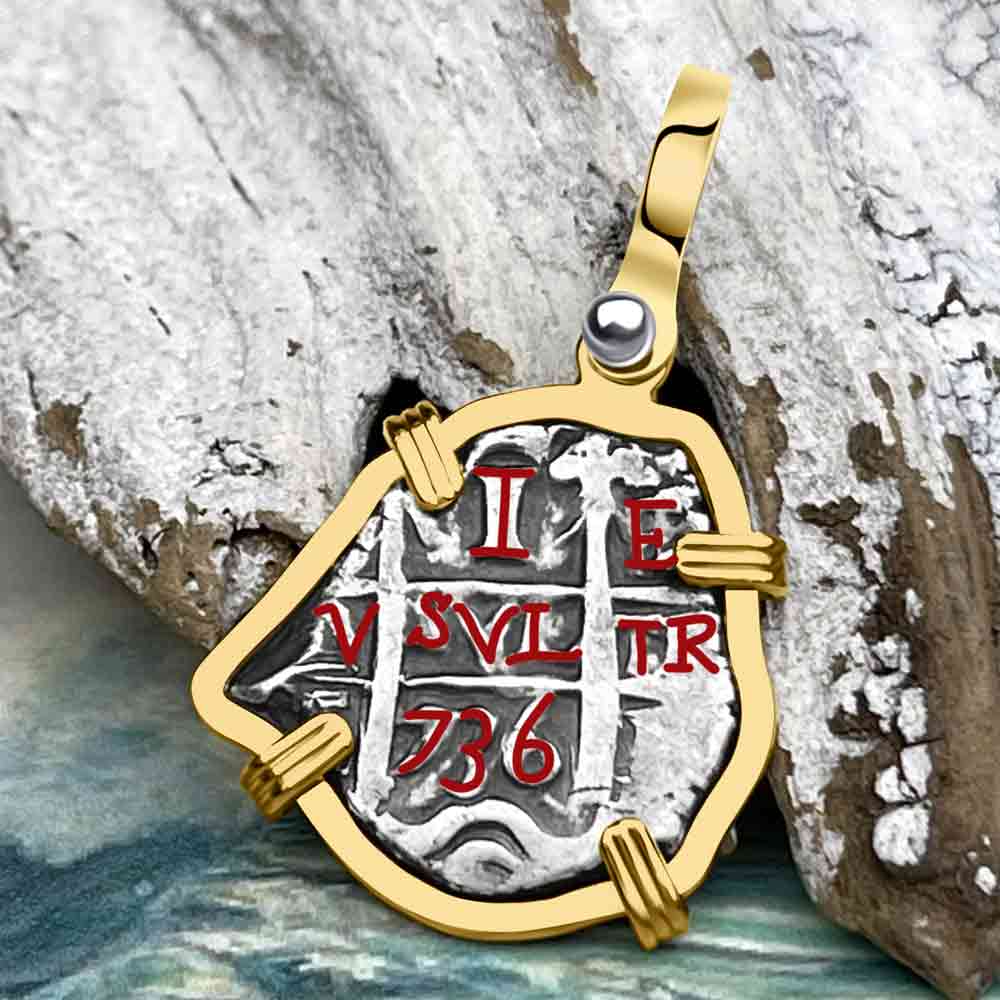 Princess Louisa Shipwreck 1736 1 Reale Piece of Eight 14K Gold Pendant