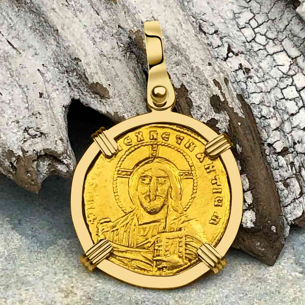 Jesus Christ King of Kings 23K Gold Solidus Coin 950 AD 18K Gold Pendant