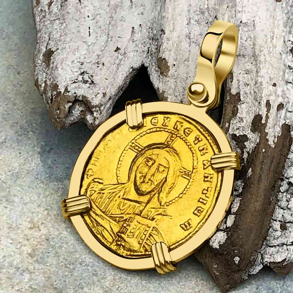 Jesus Christ King of Kings 23K Gold Solidus Coin 950 AD 18K Gold Pendant