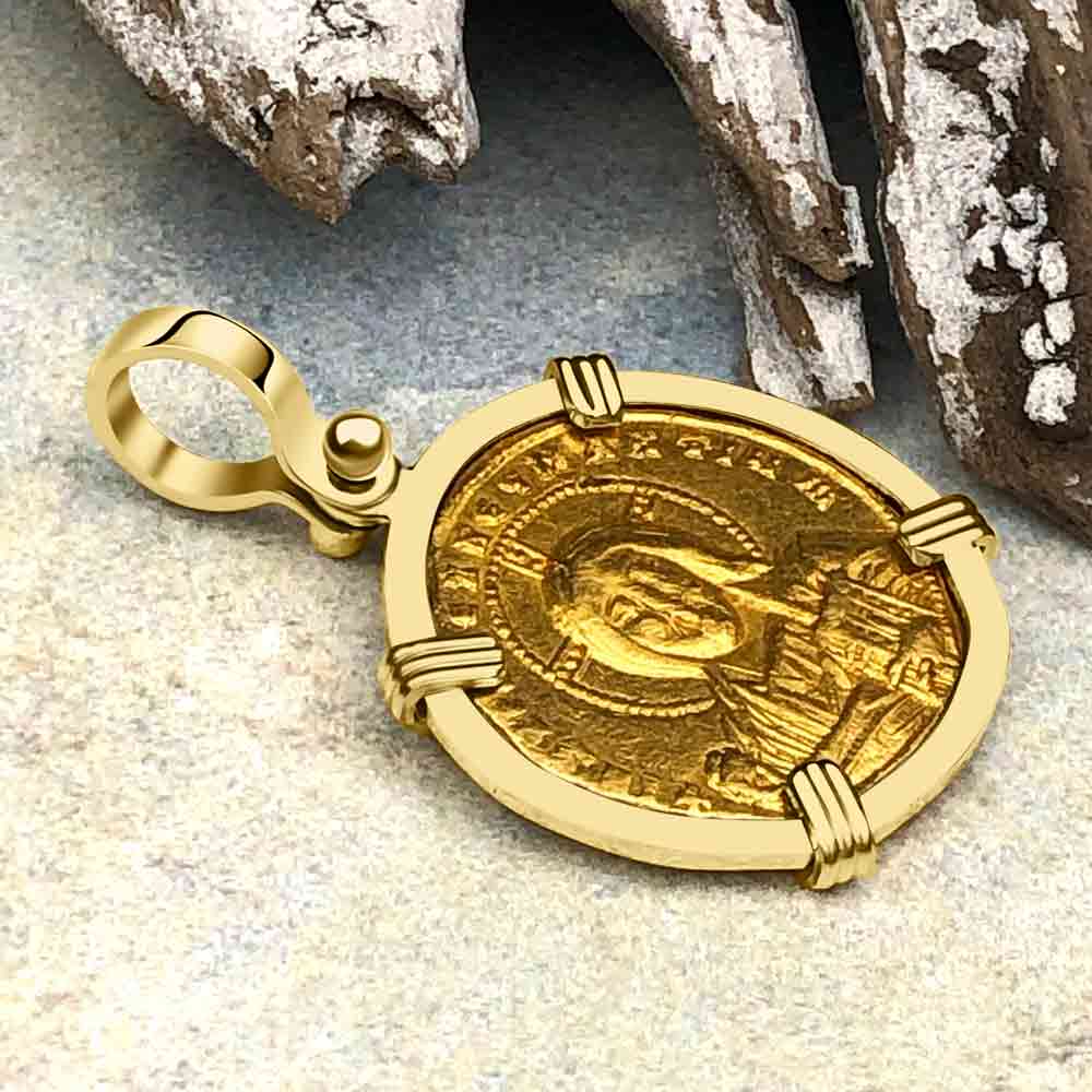 Jesus Christ King of Kings 23K Gold Solidus Coin 950 AD 18K Gold Pendant