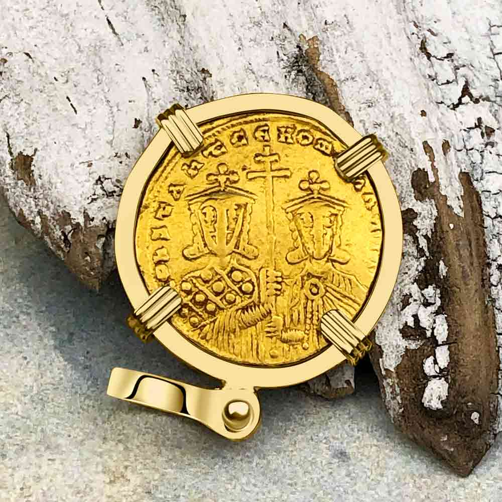 Jesus Christ King of Kings 23K Gold Solidus Coin 950 AD 18K Gold Pendant