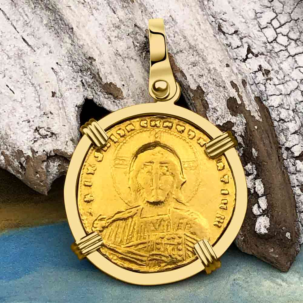 Jesus Christ King of Kings 23K Gold Solidus Coin 950 AD 18K Gold Pendant