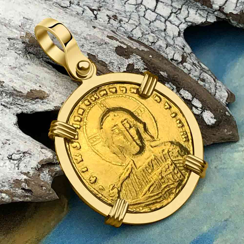 Jesus Christ King of Kings 23K Gold Solidus Coin 950 AD 18K Gold Pendant