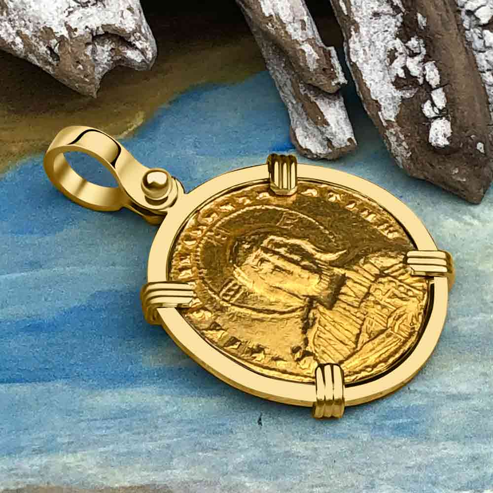 Jesus Christ King of Kings 23K Gold Solidus Coin 950 AD 18K Gold Pendant