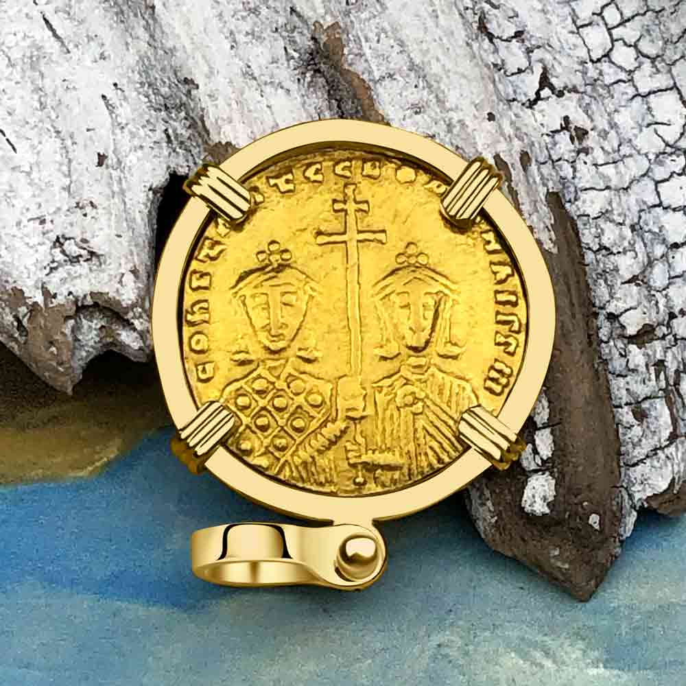 Jesus Christ King of Kings 23K Gold Solidus Coin 950 AD 18K Gold Pendant