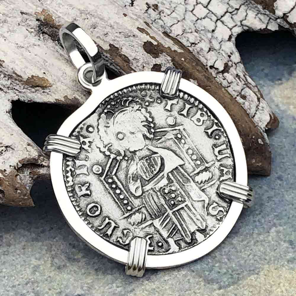 Venetian Jesus Christ Glory, Devotion &amp; Courage Silver 1390 Grosso Coin Sterling Silver Pendant