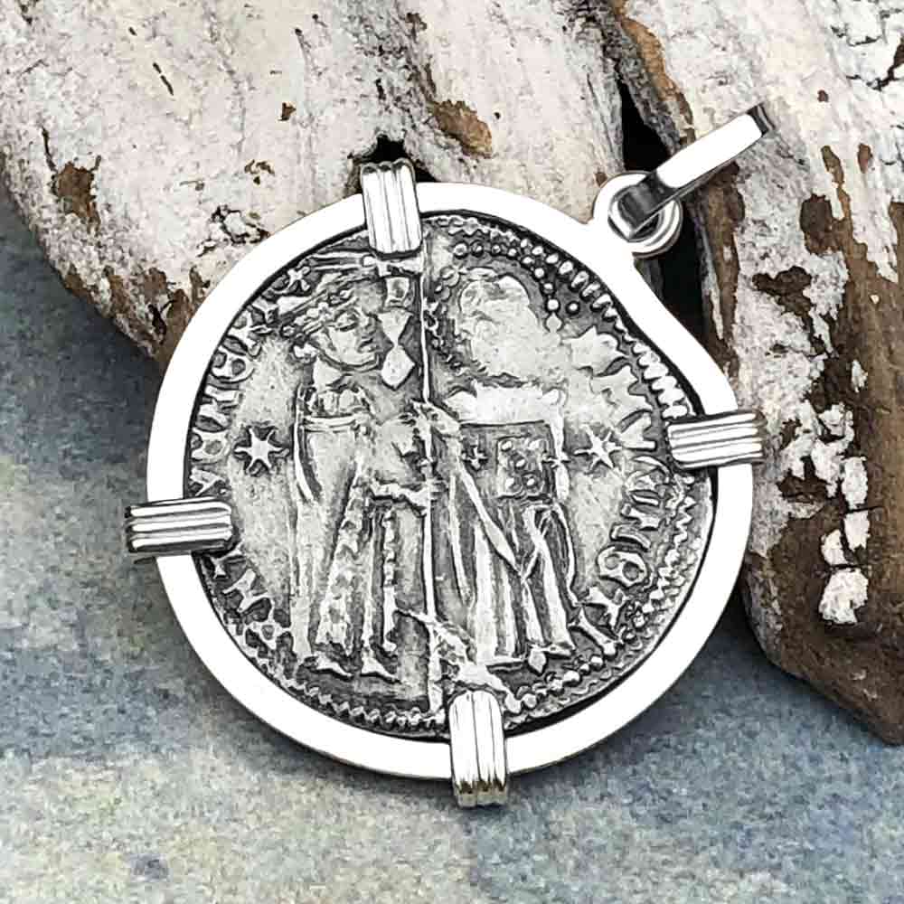 Venetian Jesus Christ Glory, Devotion &amp; Courage Silver 1390 Grosso Coin Sterling Silver Pendant