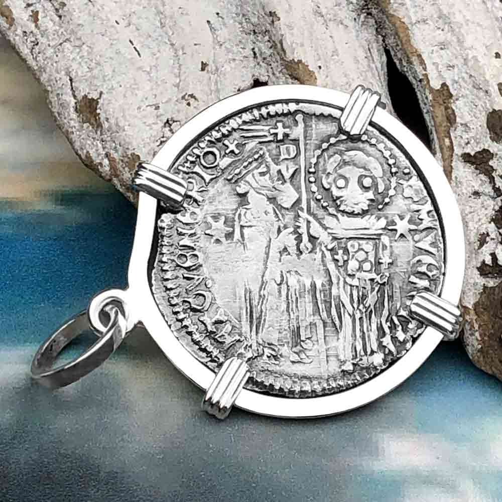 Venetian Jesus Christ Glory, Devotion &amp; Courage Silver 1390 Grosso Coin Sterling Silver Pendant