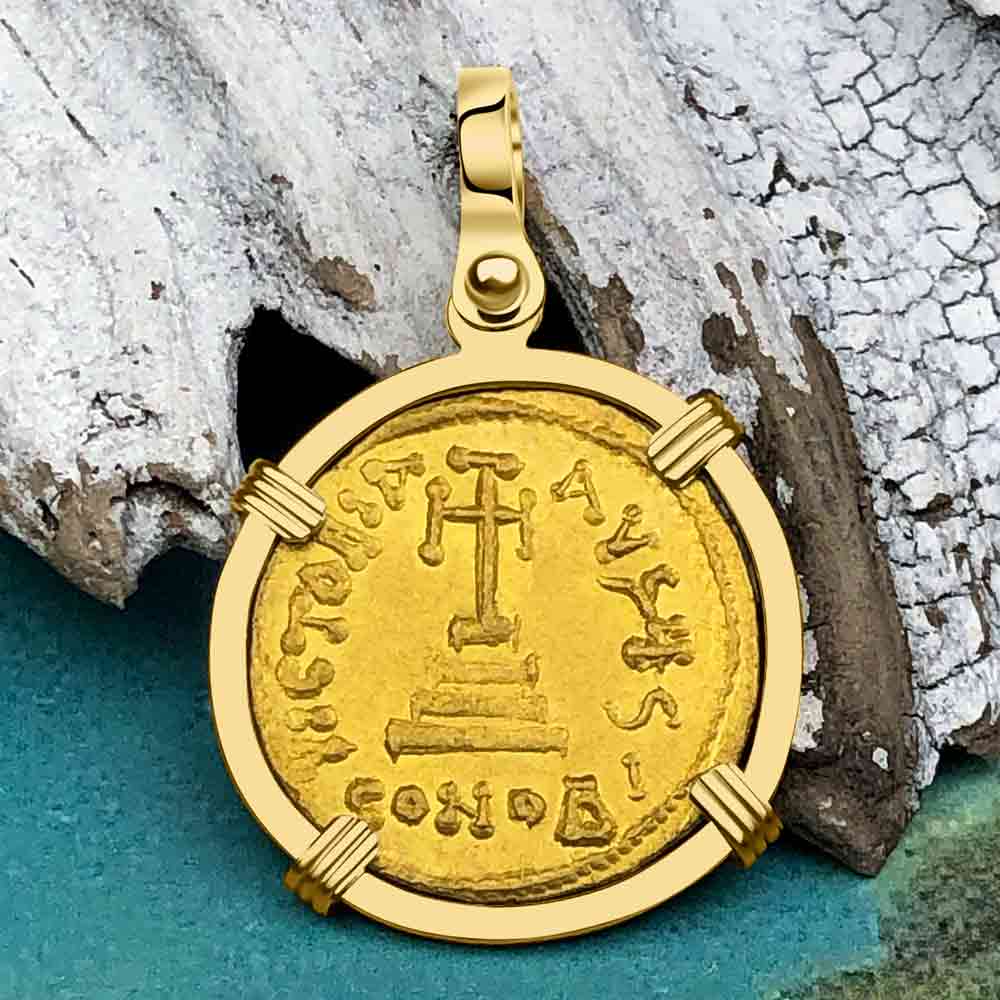 Byzantine Empire 24K Gold Cross VICTORY Solidus Coin Circa 654 AD 18K Gold Pendant