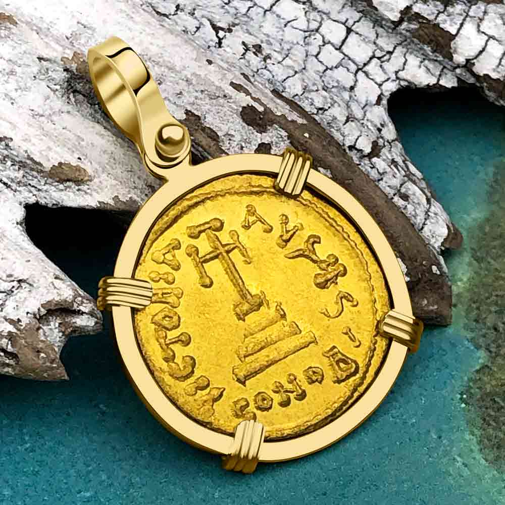 Byzantine Empire 24K Gold Cross VICTORY Solidus Coin Circa 654 AD 18K Gold Pendant