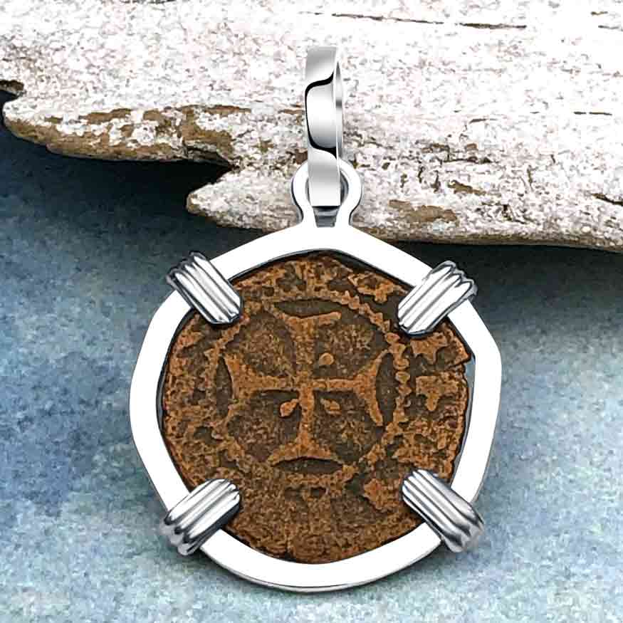 Knights Templar Era Cilician Armenia Crusader Coin of Faith, Courage &amp; Honor circa 1250 AD Sterling Silver Pendant