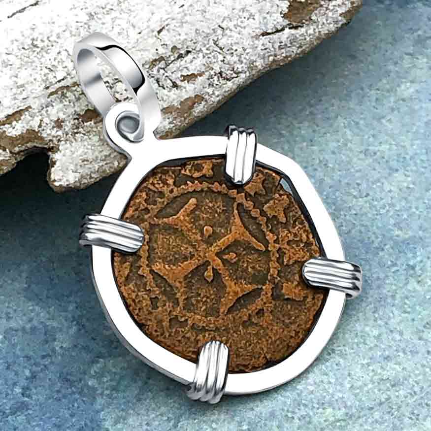 Knights Templar Era Cilician Armenia Crusader Coin of Faith, Courage &amp; Honor circa 1250 AD Sterling Silver Pendant