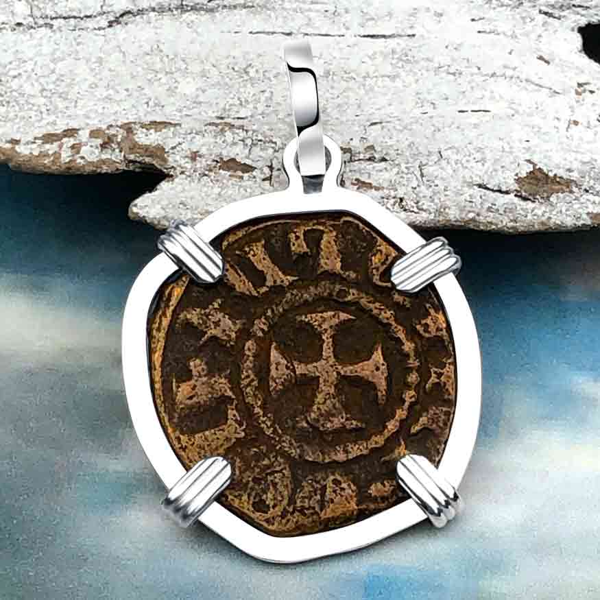 Knights Templar Era Cilician Armenia Crusader Coin of Faith, Courage &amp; Honor circa 1250 AD Sterling Silver Pendant