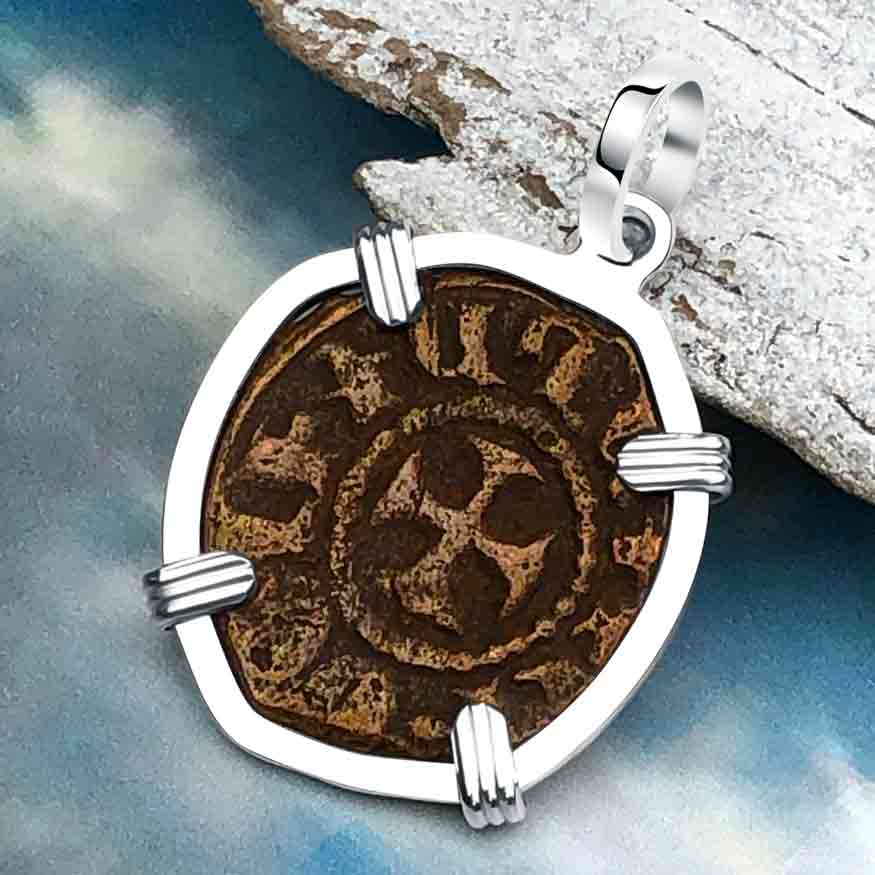 Knights Templar Era Cilician Armenia Crusader Coin of Faith, Courage &amp; Honor circa 1250 AD Sterling Silver Pendant