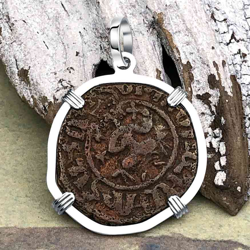 Knights Templar Era Cilician Armenia Crusader Coin of Faith, Courage &amp; Honor circa 1250 AD Sterling Silver Pendant