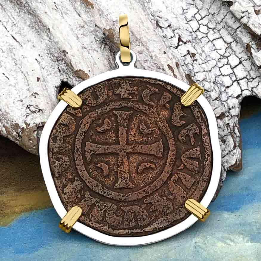 Knights Templar Era Cilician Armenia Crusader Coin of Faith, Courage &amp; Honor circa 1250 AD 14K Gold and Sterling Silver Pendant