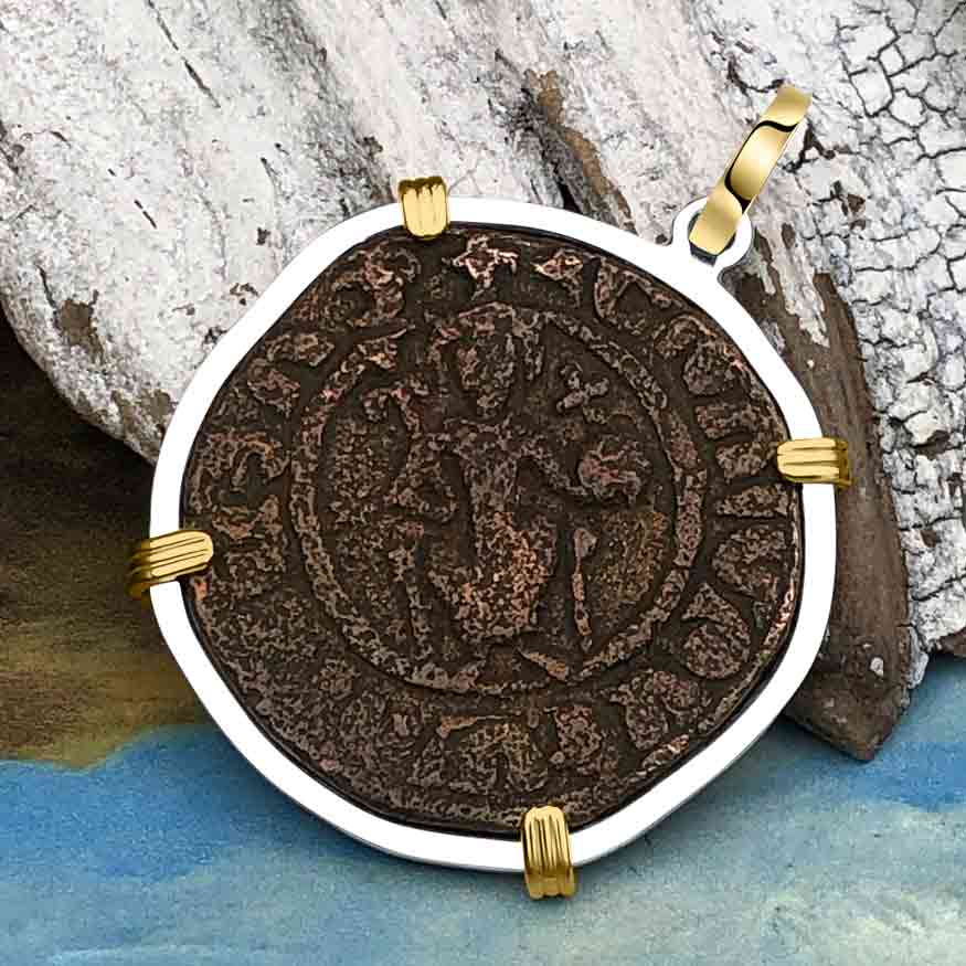 Knights Templar Era Cilician Armenia Crusader Coin of Faith, Courage &amp; Honor circa 1250 AD 14K Gold and Sterling Silver Pendant