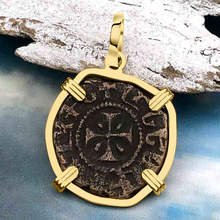 Knights Templar Era Cilician Armenia Crusader Coin of Faith, Courage &amp; Honor circa 1250 AD 14K Gold Pendant